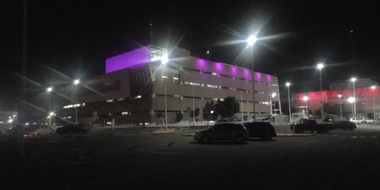 ILUMINAN DE COLOR VIOLETA EL EDIFICIO DEL GOBIERNO DEL ESTADO
